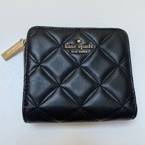 NWT Kate Spade Black Leather Compact Quilted Wallet
